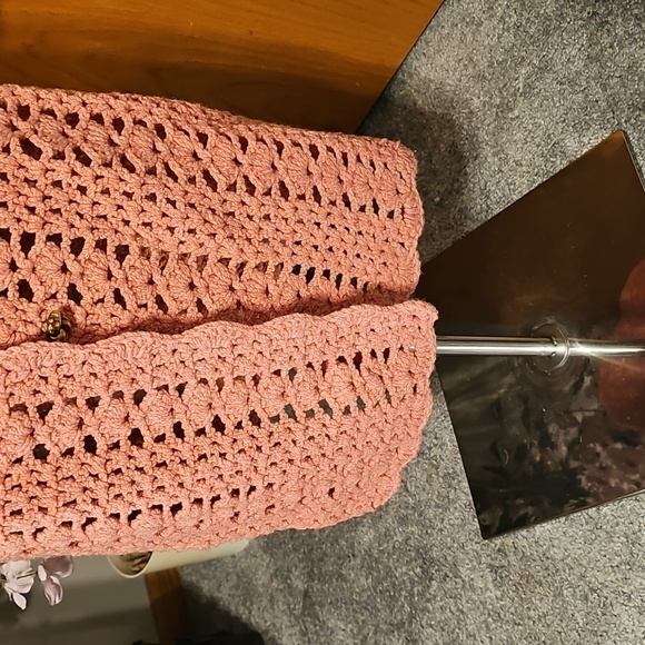 Anthropologie Pink Crochet Cardigan Sweater - Picture 6 of 12